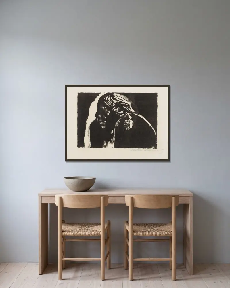 Selbstbildnis, 1924 – Nr. 2 von Käthe Kollwitz gerahmt an einer Wand