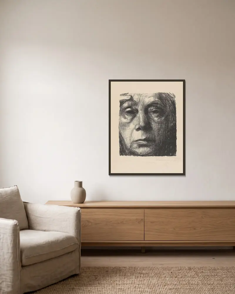 Autoportret, 1934, Käthe Kollwitz w ramie na ścianie