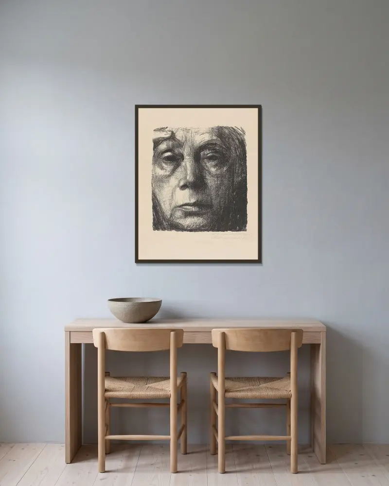Autoportret, 1934, Käthe Kollwitz w ramie na ścianie