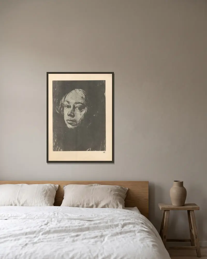 Selbstbildnis, 1925 – Nr. 3 von Käthe Kollwitz gerahmt an einer Wand