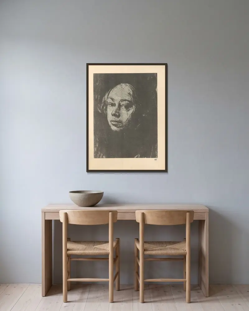 Selbstbildnis, 1925 – Nr. 3 von Käthe Kollwitz gerahmt an einer Wand