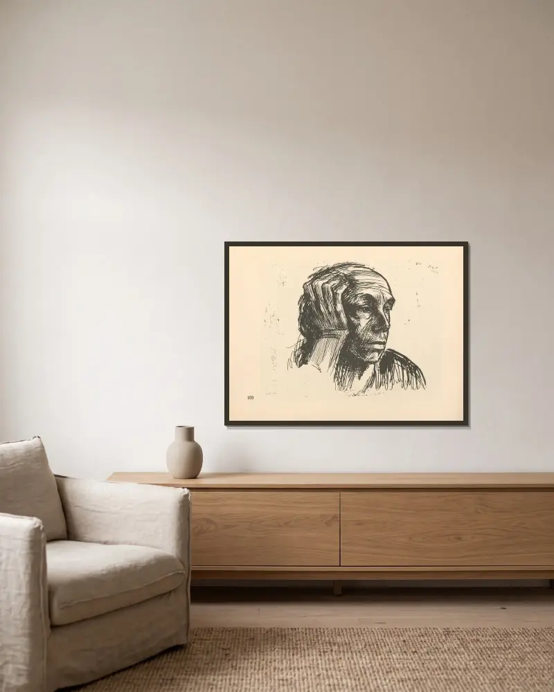 Selbstbildnis, 1925 – Nr. 4 von Käthe Kollwitz gerahmt an einer Wand