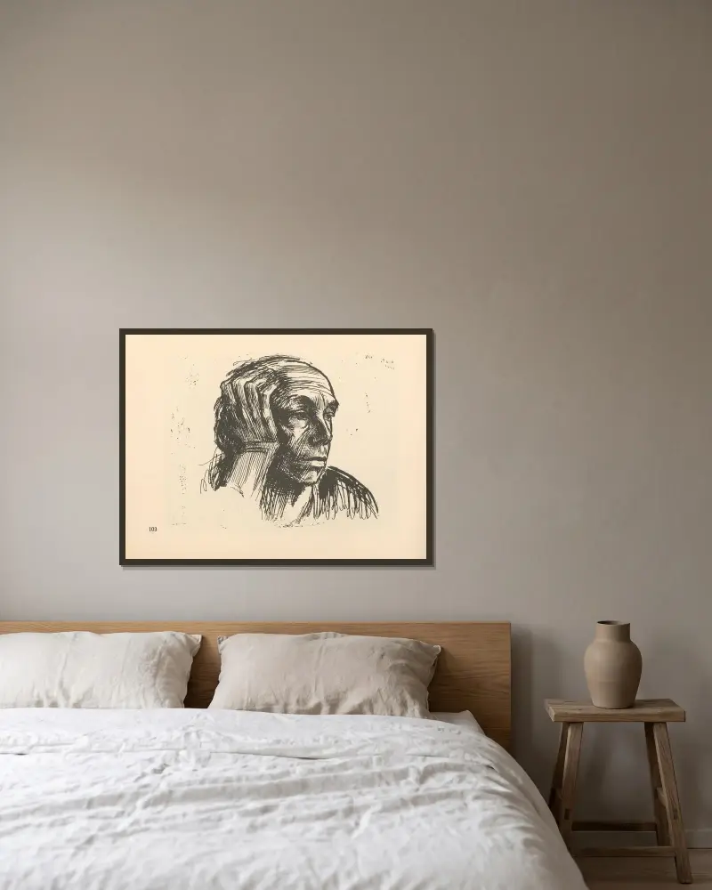 Selbstbildnis, 1925 – Nr. 4 von Käthe Kollwitz gerahmt an einer Wand