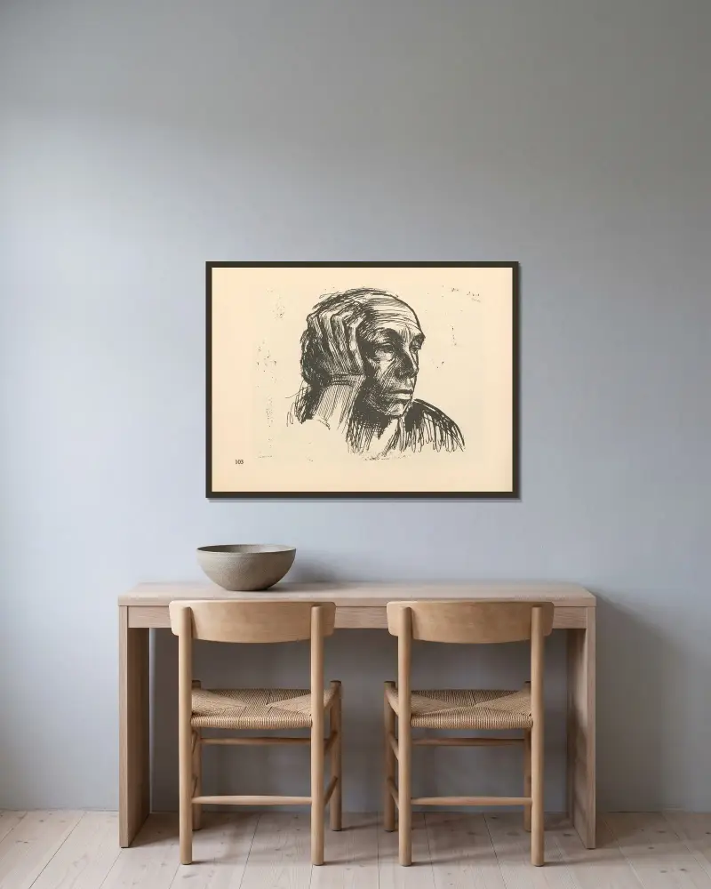 Selbstbildnis, 1925 – Nr. 4 von Käthe Kollwitz gerahmt an einer Wand