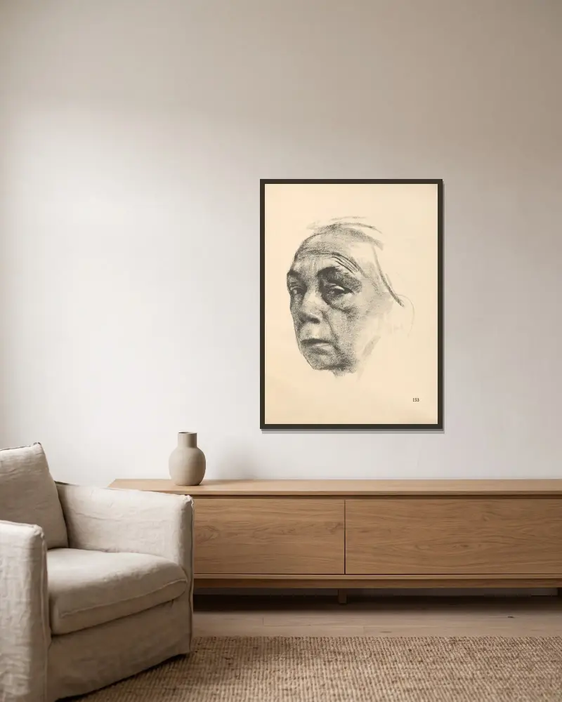 Selbstbildnis, 1925 – Nr. 6 von Käthe Kollwitz gerahmt an einer Wand