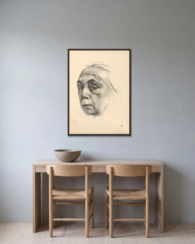 Selbstbildnis, 1925 – Nr. 6 von Käthe Kollwitz gerahmt an einer Wand