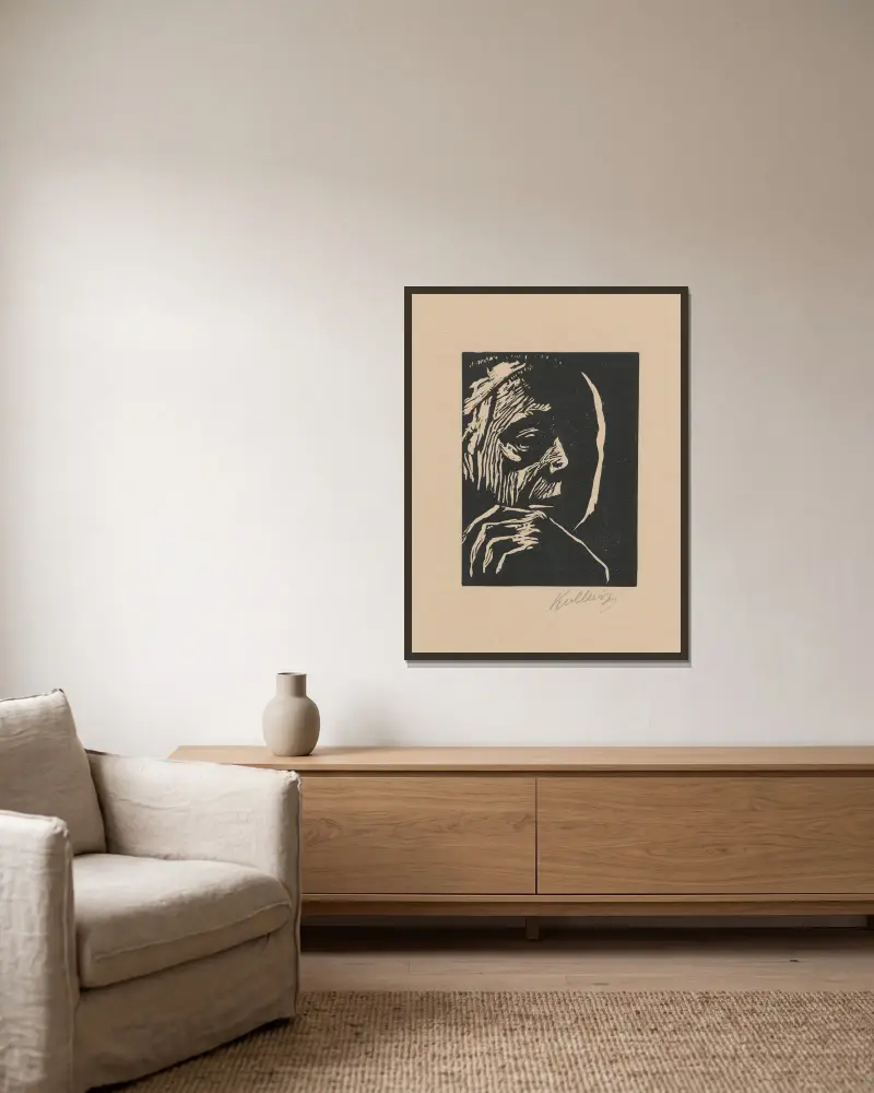 Autoportrét, 1922, Käthe Kollwitz v rámu na stěně