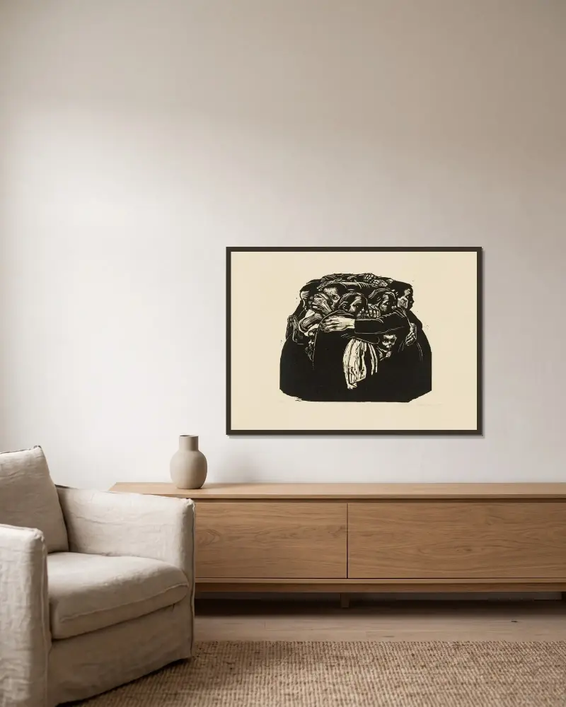 Die Mütter, 1922 von Käthe Kollwitz gerahmt an einer Wand