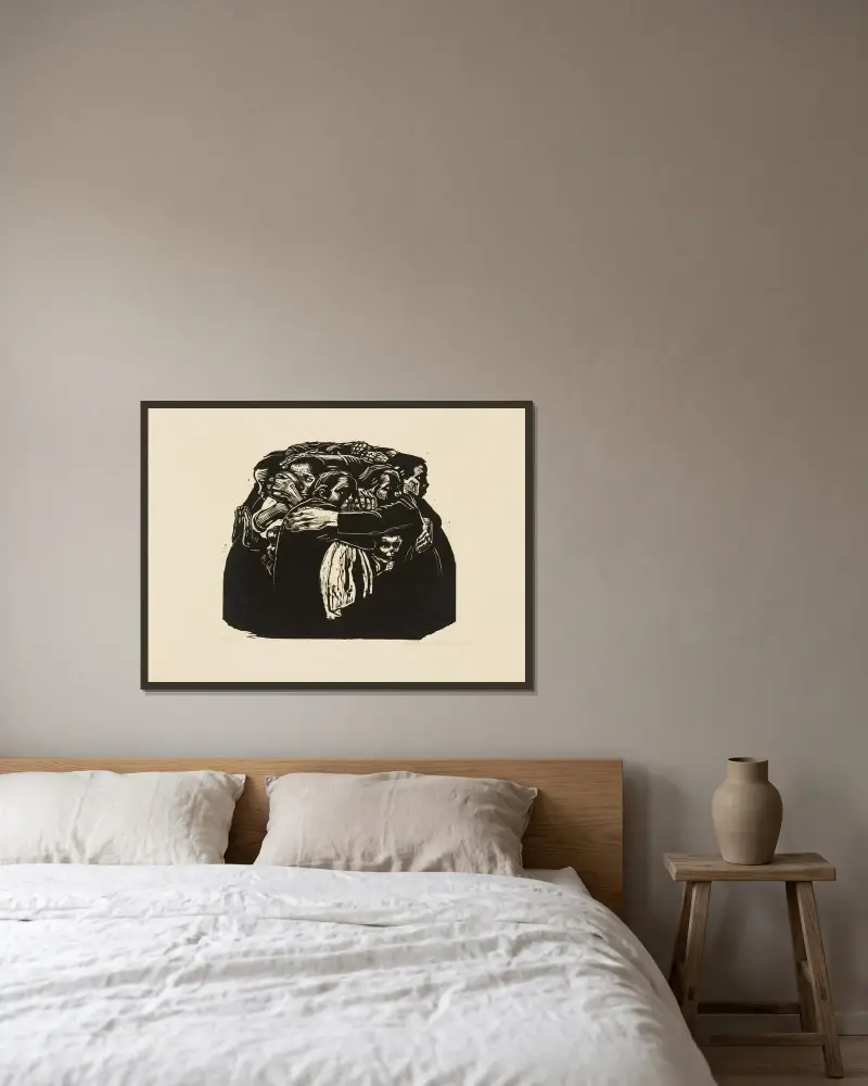 Die Mütter, 1922 von Käthe Kollwitz gerahmt an einer Wand