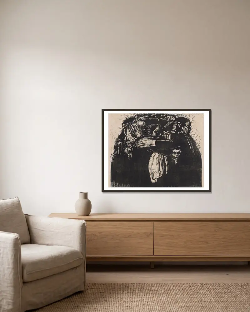 Die Mütter, 1921 von Käthe Kollwitz gerahmt an einer Wand
