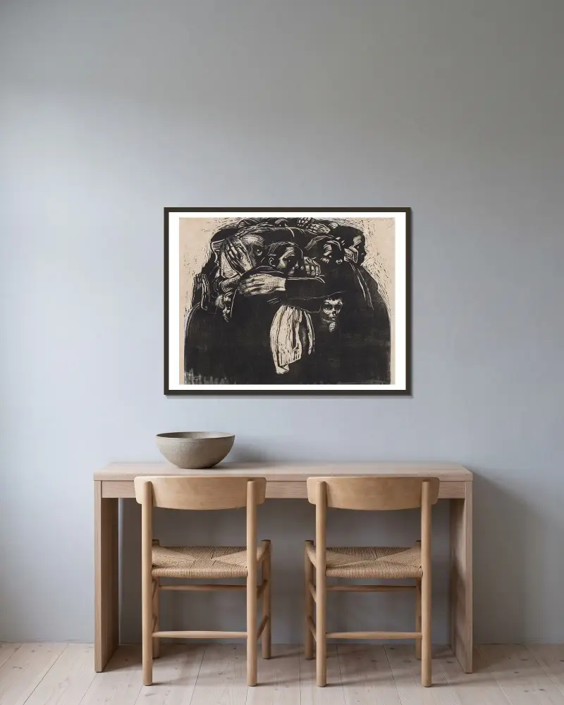 Die Mütter, 1921 von Käthe Kollwitz gerahmt an einer Wand