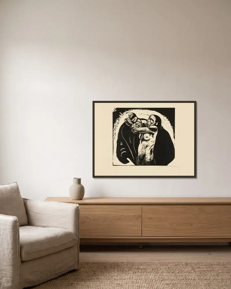 Das Opfer, 1922 – Nr. 2 von Käthe Kollwitz gerahmt an einer Wand