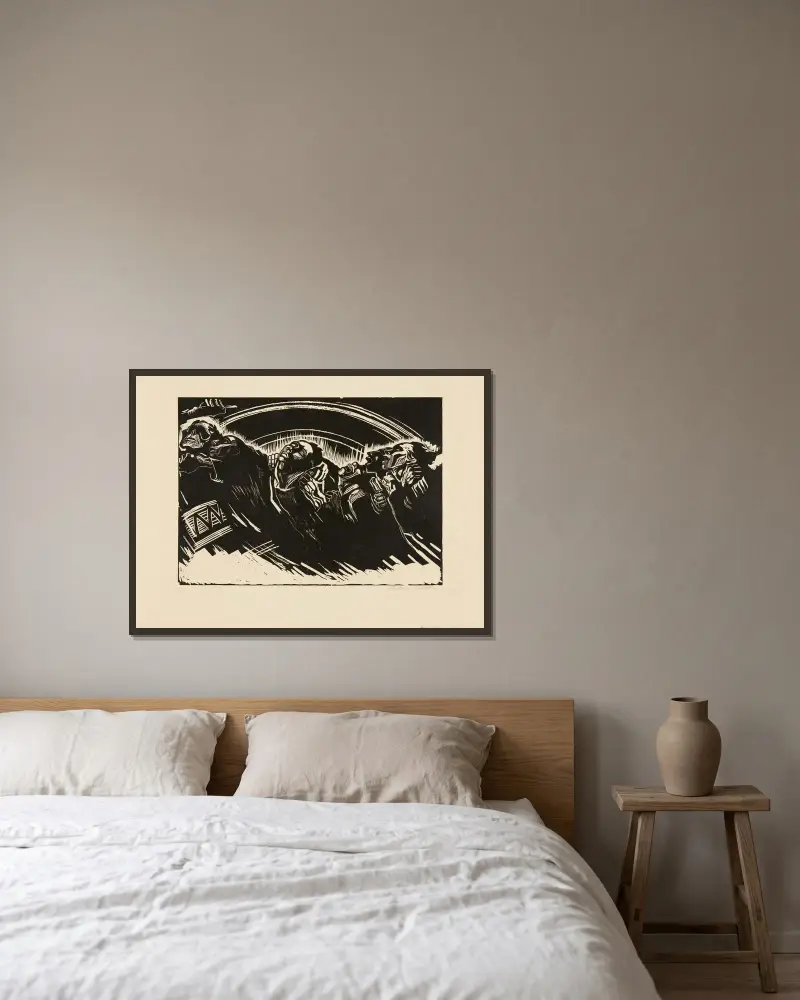 Ochotnicy, 1922, Käthe Kollwitz w ramie na ścianie