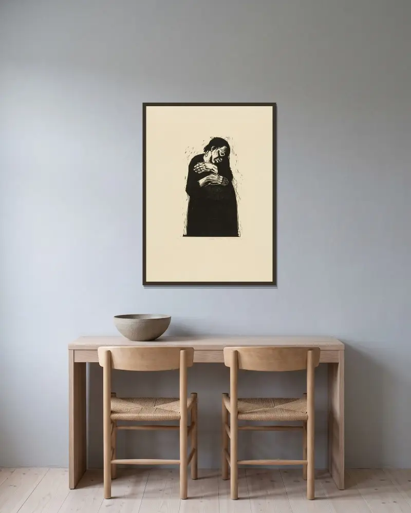 Die Witwe I von Käthe Kollwitz gerahmt an einer Wand
