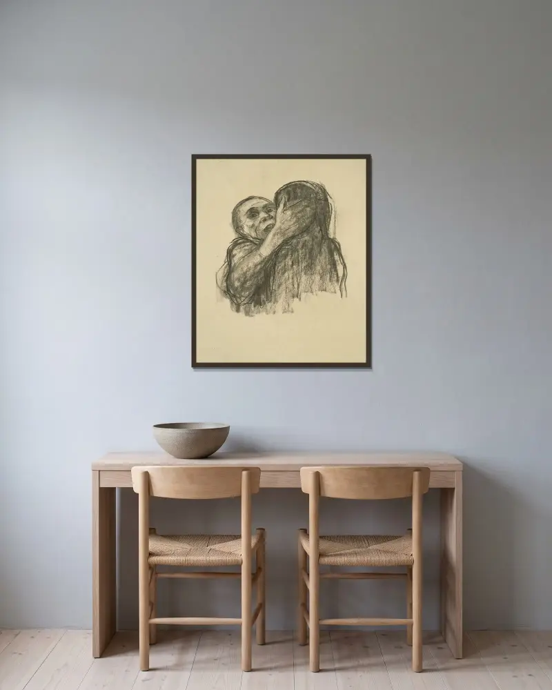 Tod wird als Freund erkannt von Käthe Kollwitz gerahmt an einer Wand
