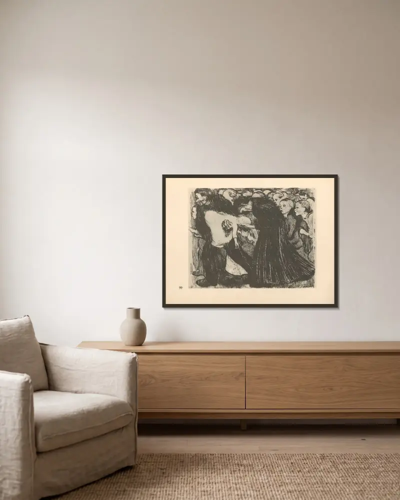 Přejeta, 1925, Käthe Kollwitz v rámu na stěně