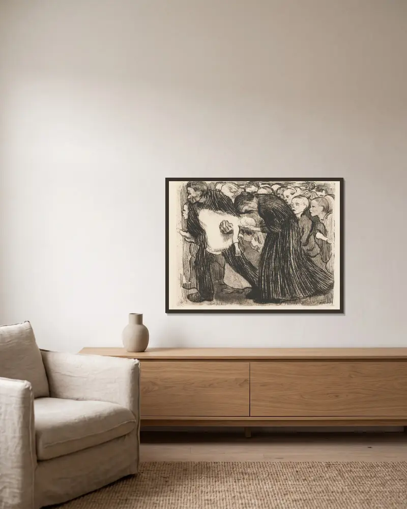 Überfahren, 1910 von Käthe Kollwitz gerahmt an einer Wand