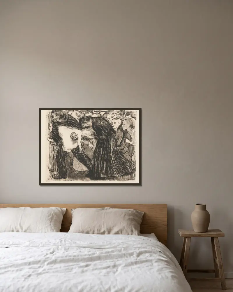 Überfahren, 1910 von Käthe Kollwitz gerahmt an einer Wand