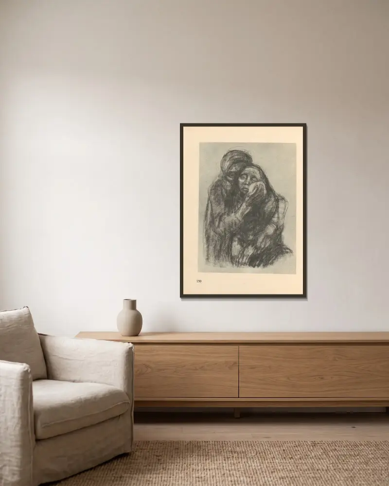 Zu ‘Tod’ gehörig, 1925 – nr 4 av Käthe Kollwitz inramad på en vägg