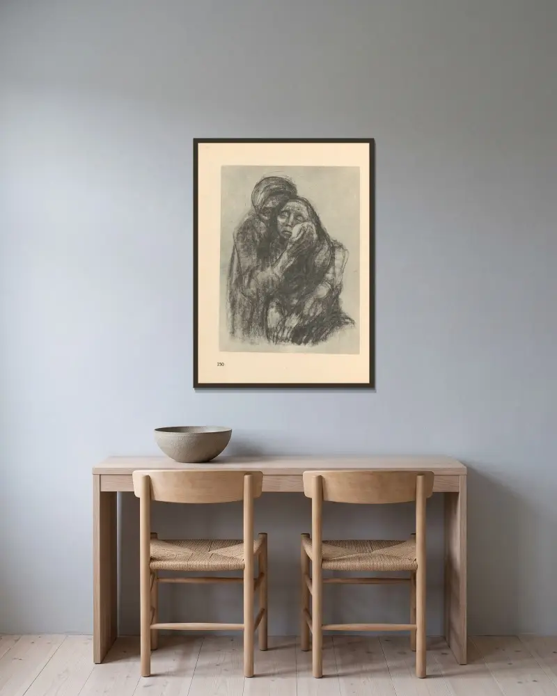 Zu ‘Tod’ gehörig, 1925 – nr 4 av Käthe Kollwitz inramad på en vägg
