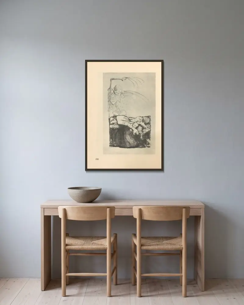 Zu ‘Tod’ gehörig, 1925 – nr 5 av Käthe Kollwitz inramad på en vägg