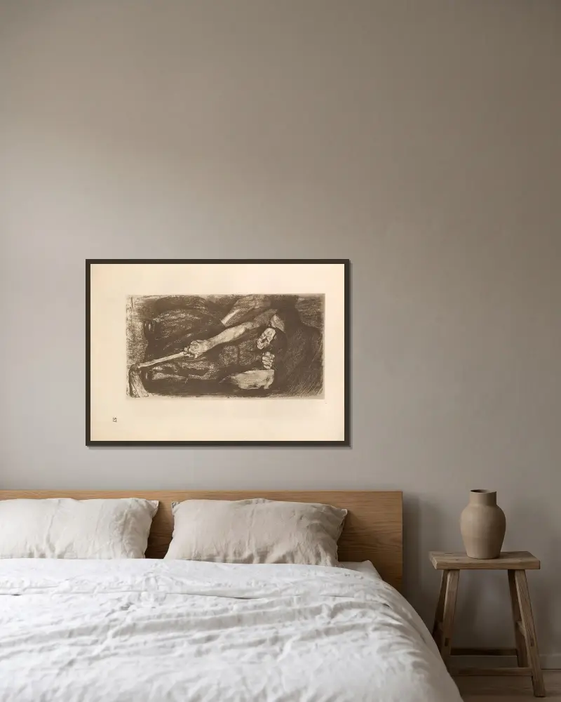 Zum ’Bauernkrieg’ gehörig, 1925 – nr 10 av Käthe Kollwitz inramad på en vägg