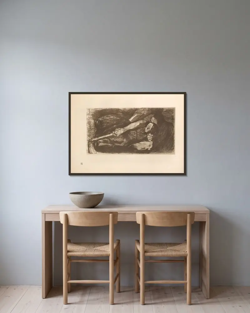 Zum ’Bauernkrieg’ gehörig, 1925 – nr 10 av Käthe Kollwitz inramad på en vägg