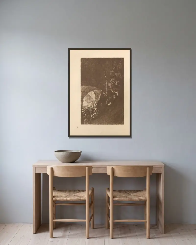 Zum ’Bauernkrieg’ gehörig, 1925 – nr 11 av Käthe Kollwitz inramad på en vägg