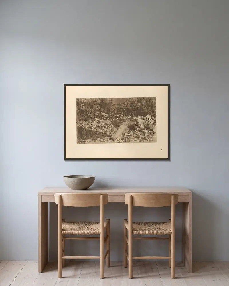 Zum ’Bauernkrieg’ gehörig, 1925 – nr 13 av Käthe Kollwitz inramad på en vägg