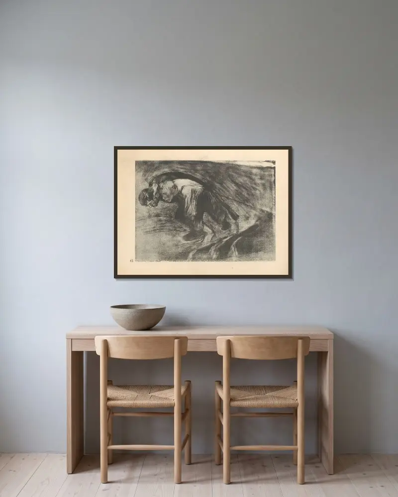 Zum ’Bauernkrieg’ gehörig, 1925 – nr 4 av Käthe Kollwitz inramad på en vägg