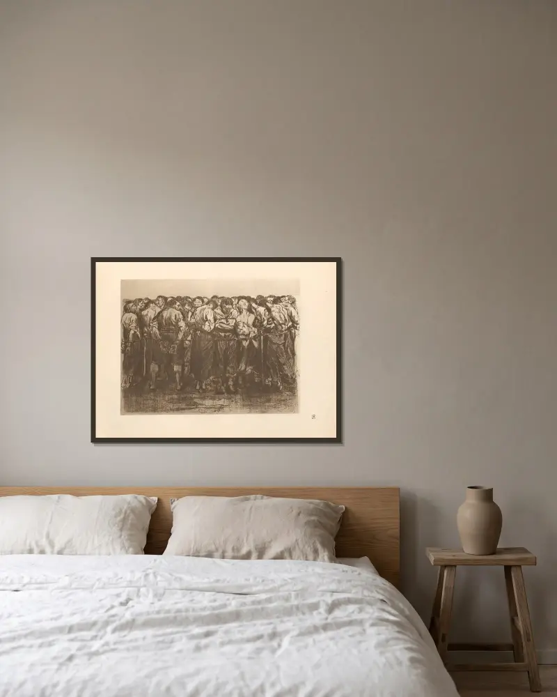 Zum ’Bauernkrieg’ gehörig, 1925 – nr 1 av Käthe Kollwitz inramad på en vägg