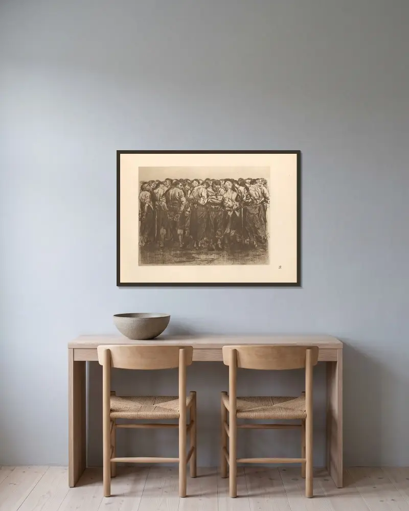 Zum ’Bauernkrieg’ gehörig, 1925 – nr 1 av Käthe Kollwitz inramad på en vägg