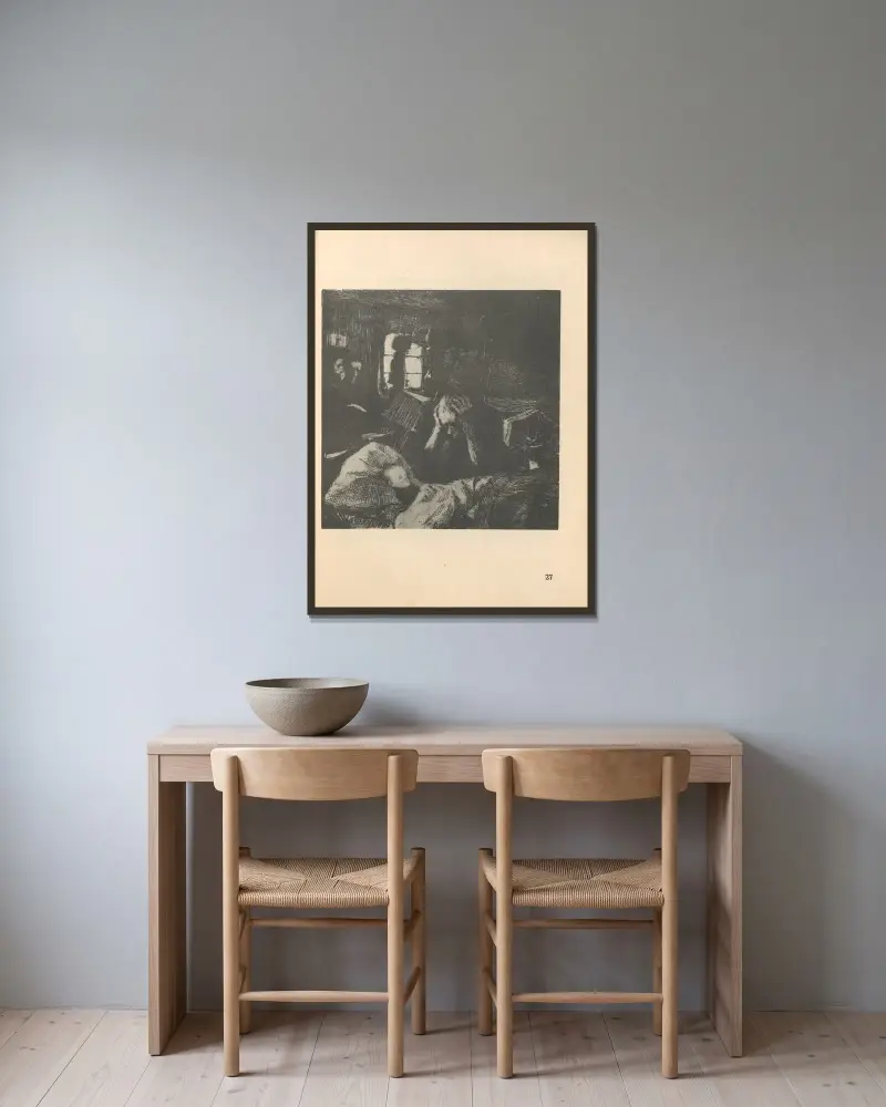 Zum ’Weberaufstand’ gehörig, 1925 – nr 10 av Käthe Kollwitz inramad på en vägg