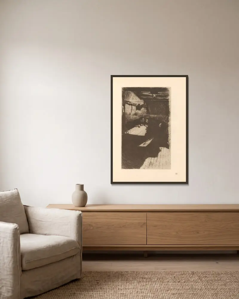 Zum ’Weberaufstand’ gehörig, 1925 – nr 1 av Käthe Kollwitz inramad på en vägg