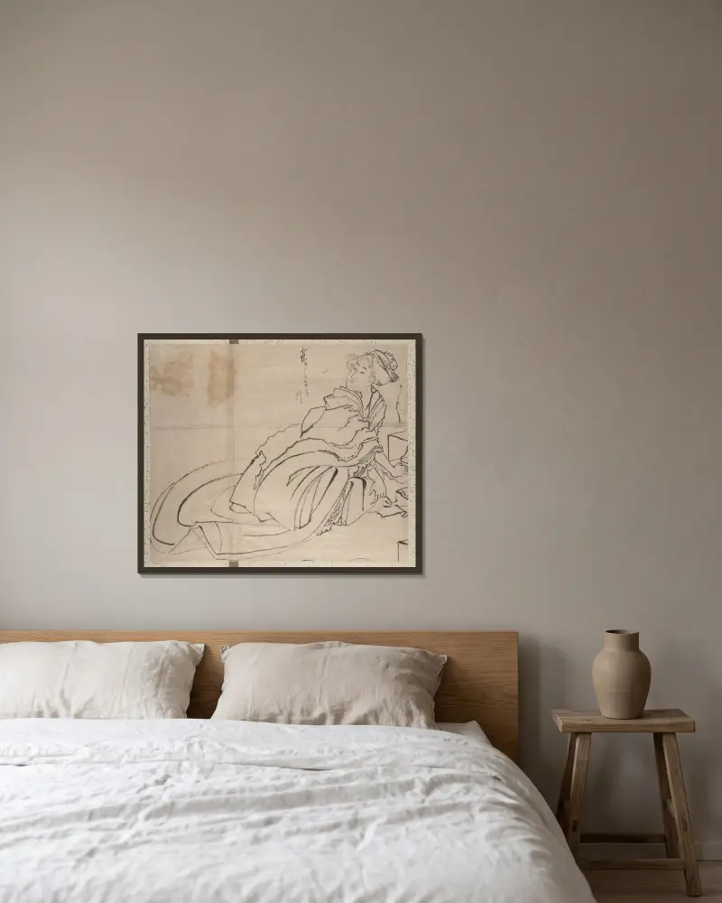 Skissalbum av Katsushika Hokusai och hans lärjungar, plansch 56 av Katsushika Hokusai inramad på en vägg
