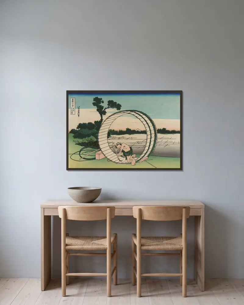 Fujimigahara in Bishū von Katsushika Hokusai gerahmt an einer Wand