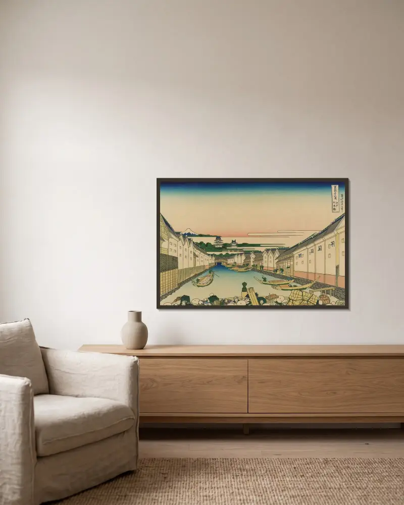 Nihonbaši v Edu, Katsushika Hokusai v rámu na stěně