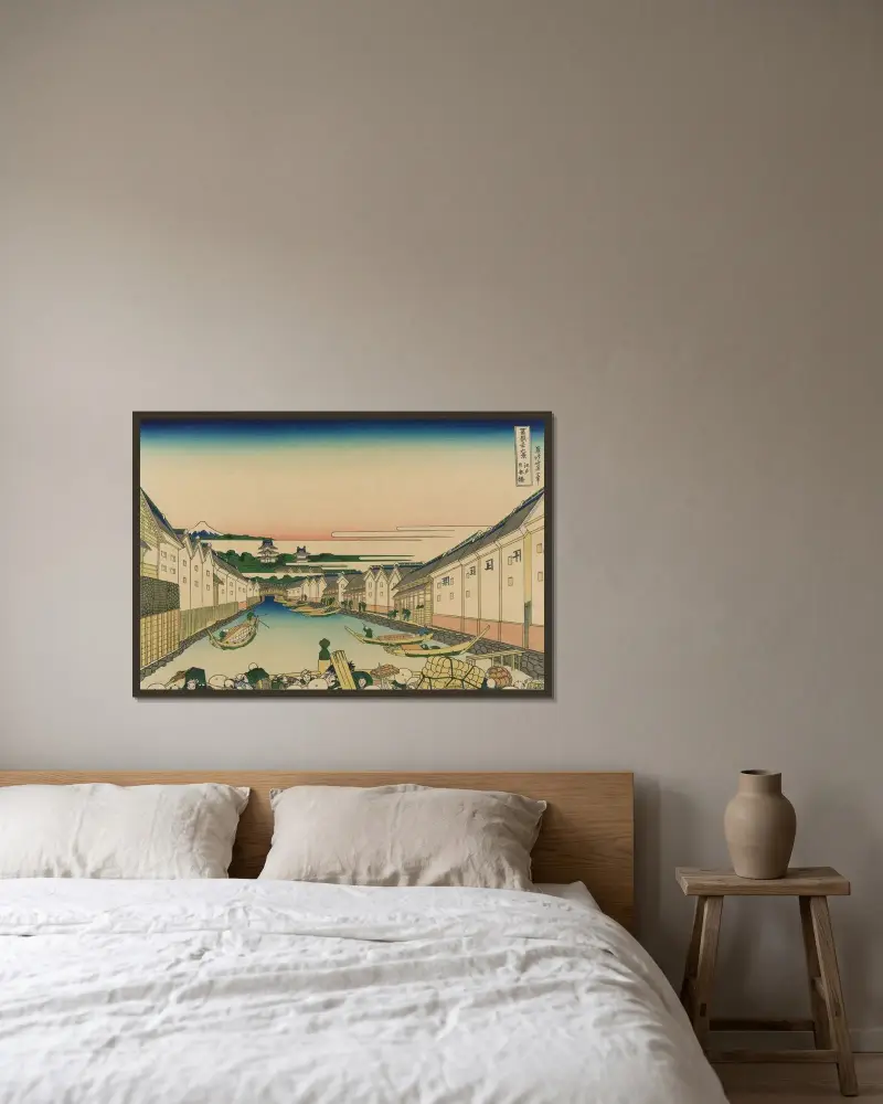 Nihonbaši v Edu, Katsushika Hokusai v rámu na stěně