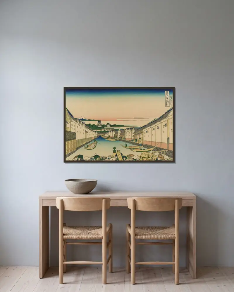 Nihonbaši v Edu, Katsushika Hokusai v rámu na stěně