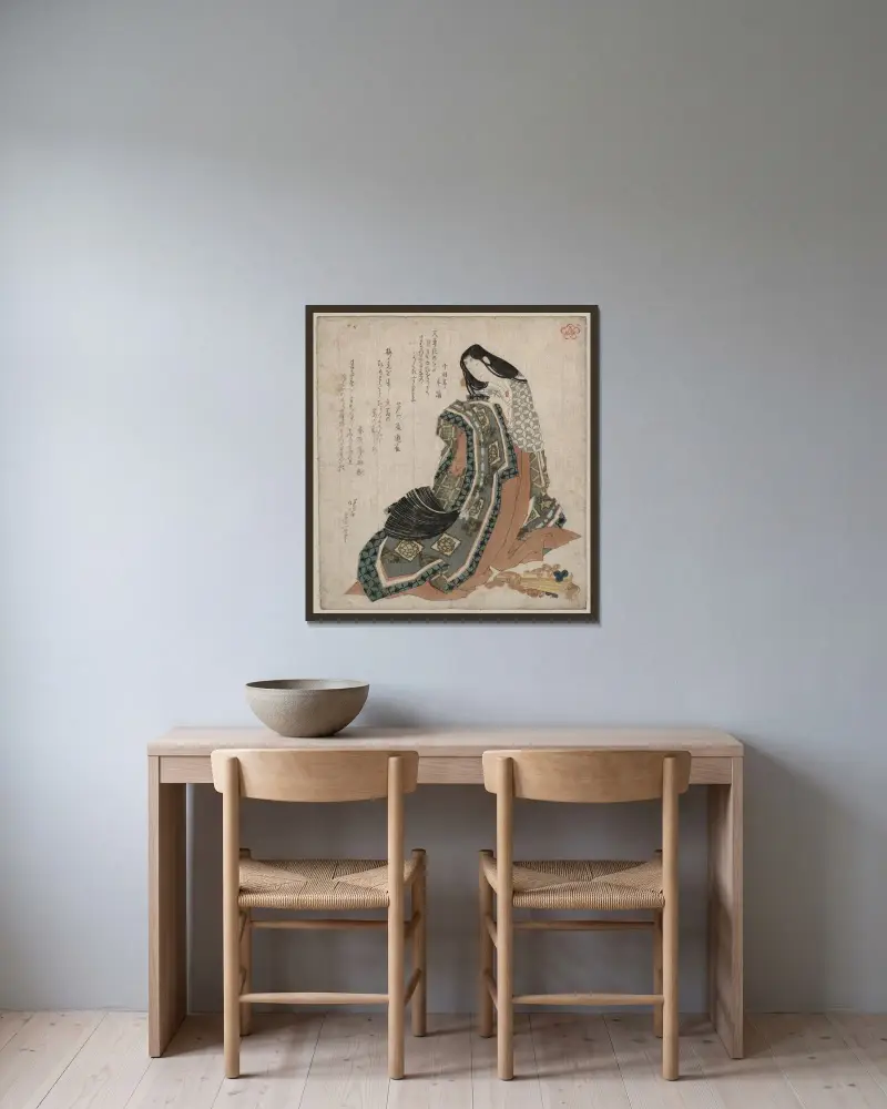 Hiōgi av Katsushika Hokusai inramad på en vägg