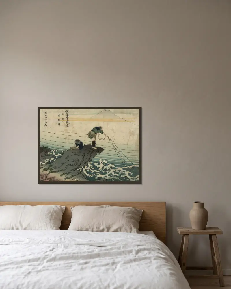 Kōshū kajikazawa av Katsushika Hokusai inramad på en vägg