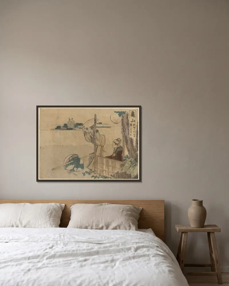 Kameyama av Katsushika Hokusai inramad på en vägg