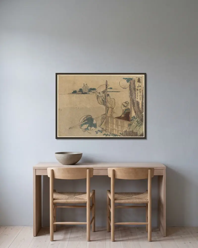 Kameyama av Katsushika Hokusai inramad på en vägg