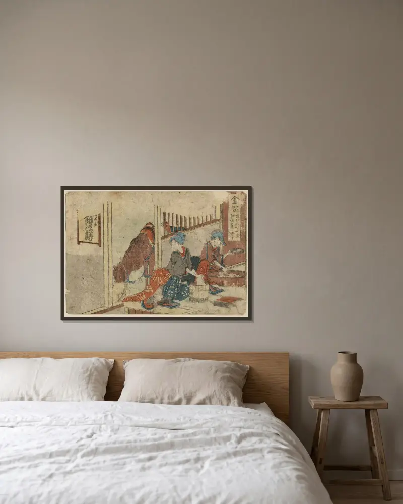 Kanaya av Katsushika Hokusai inramad på en vägg