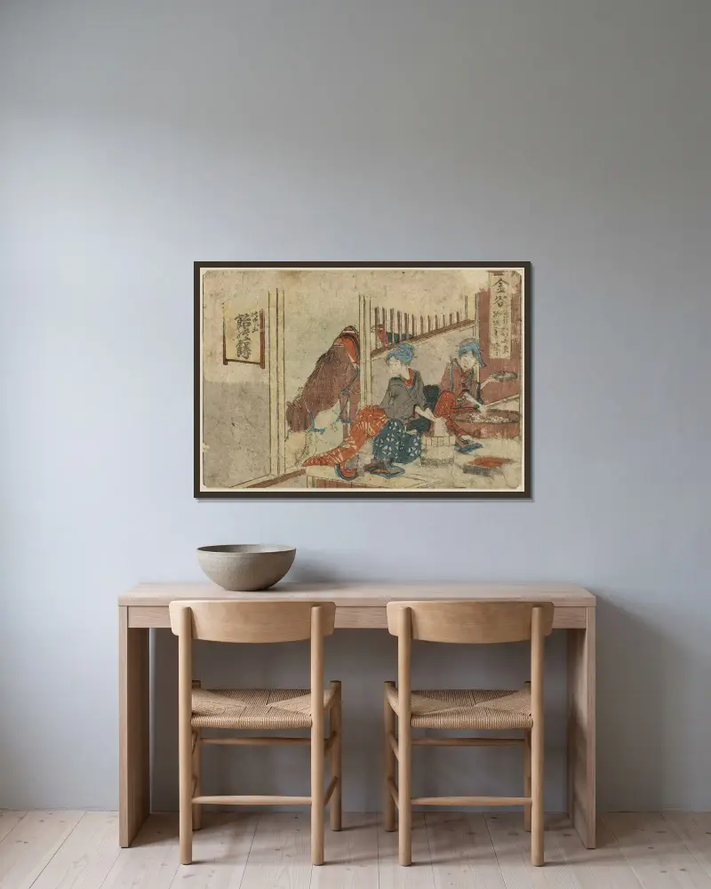 Kanaya av Katsushika Hokusai inramad på en vägg