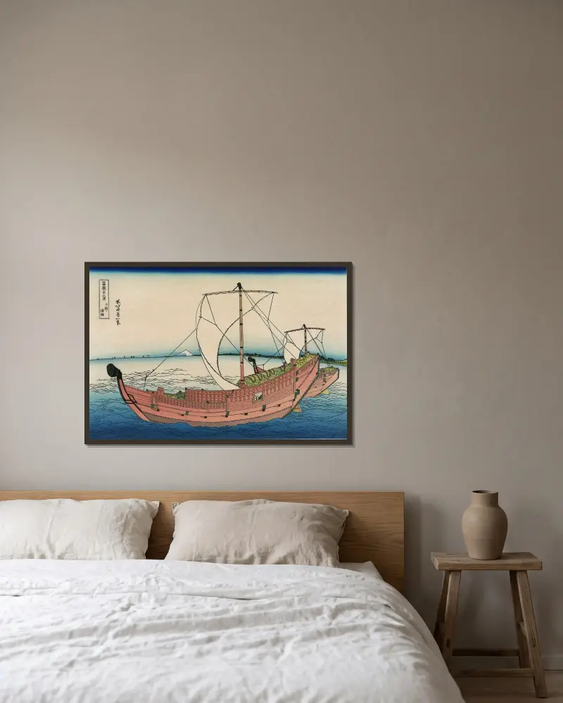 Kazusa no kairo av Katsushika Hokusai inramad på en vägg