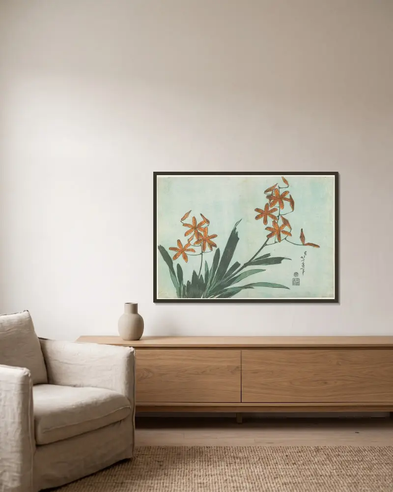 Lilia lamparta, Katsushika Hokusai w ramie na ścianie
