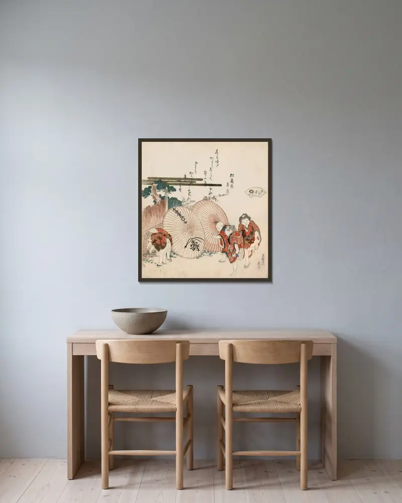 Muschel der verlorenen Liebe (Katashigai) von Katsushika Hokusai gerahmt an einer Wand