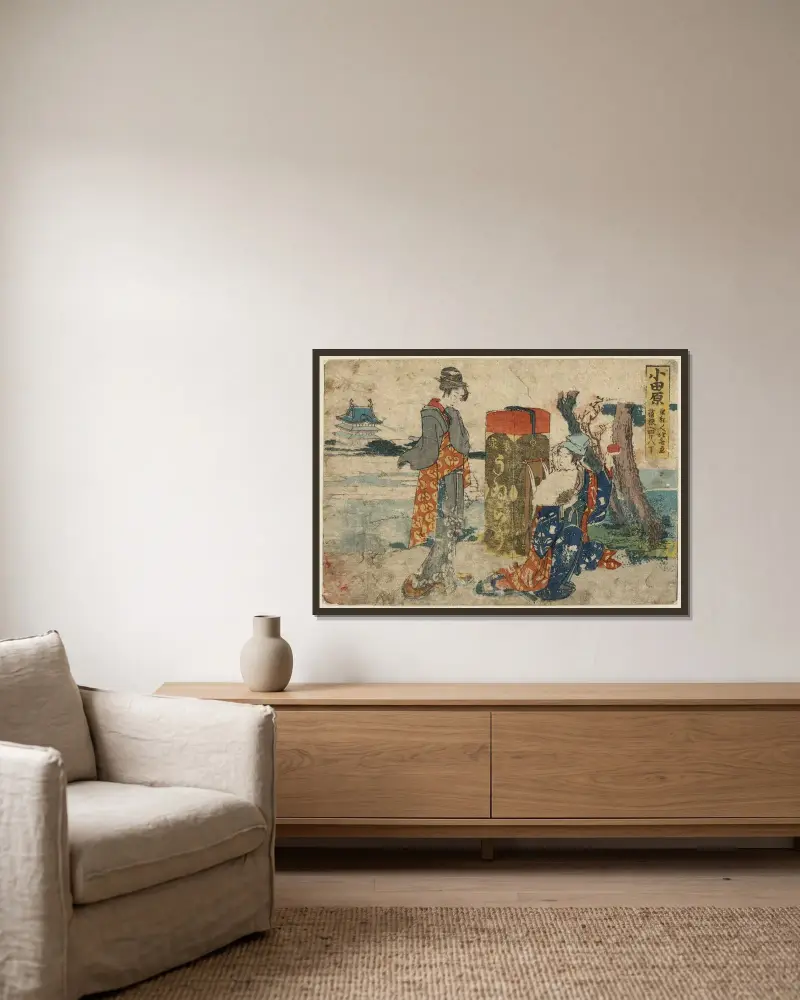 Odawara av Katsushika Hokusai inramad på en vägg