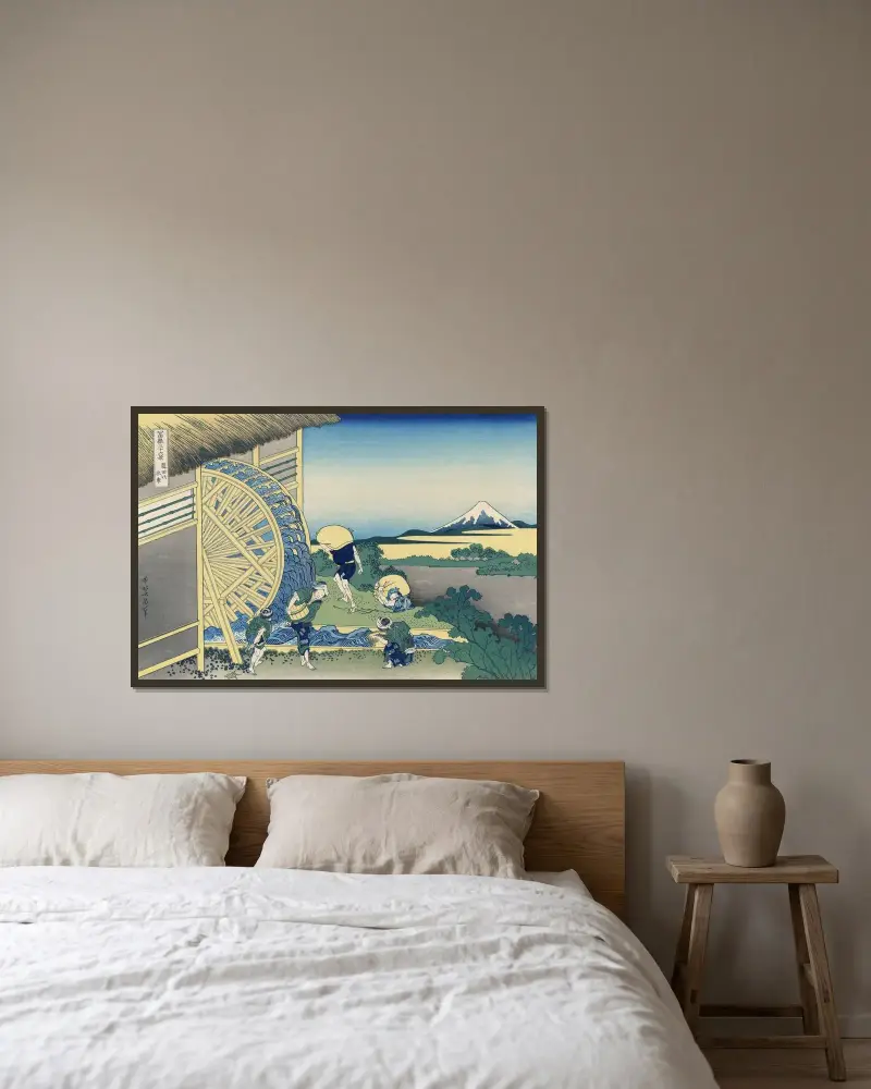 Onden no suisha av Katsushika Hokusai inramad på en vägg